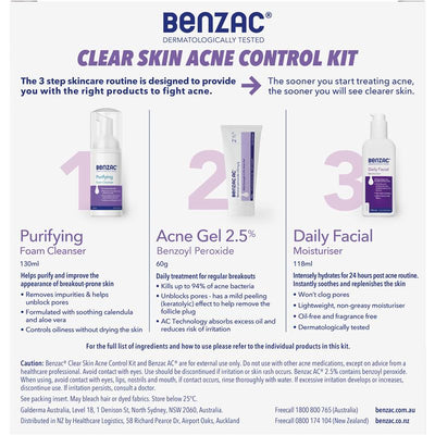 Benzac Acne Control 3 Step Starter Kit (50g + 130mL + 118mL)