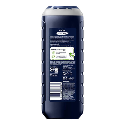 NIVEA Men Deep Clean Shower Gel 500ml – Natural Clay & Biodegradable – view 2 - Auzzistore