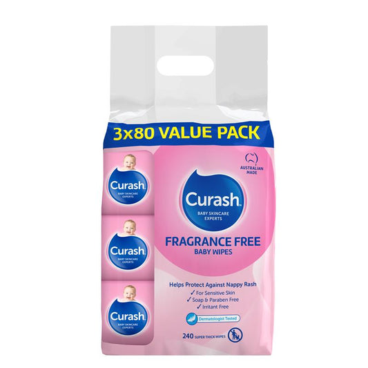 Curash Babycare Fragrance Free Wipes 3 x 80 - Gentle Skin Care-Auzzi Store