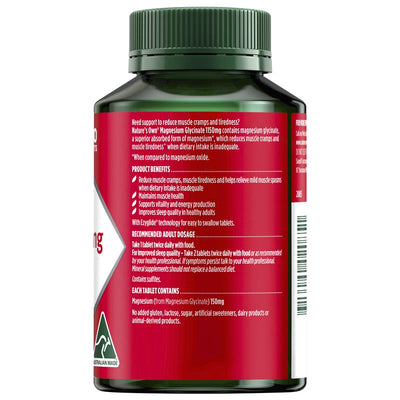 Nature's Own Magnesium Glycinate 120ct – Muscle Support, Easy Swallow