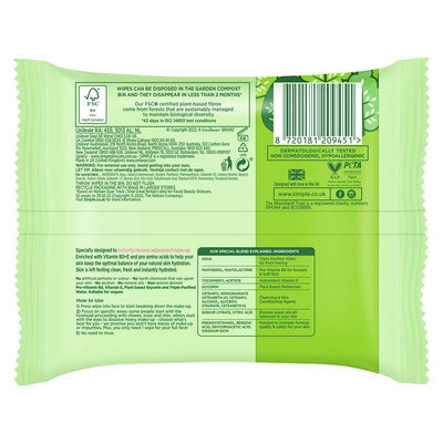 Simple Biodegradable Cleansing Wipes (2 x 25 Pack)