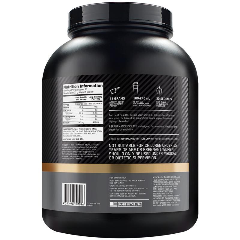 Optimum Nutrition Performance Isolate Vanilla Softserve 2.27kg - Premium Whey Protein