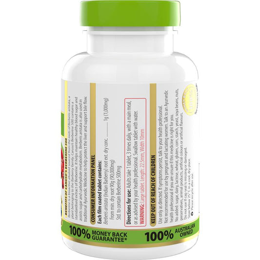 Carusos Berberine 500 - 60 Tablets for Healthy Metabolism – view 2 - Auzzistore