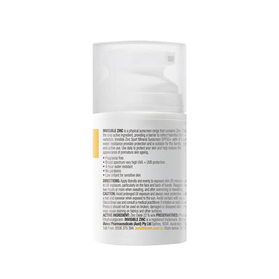 Invisible Zinc SPF 50+ Sport Mineral Sunscreen - 50ml