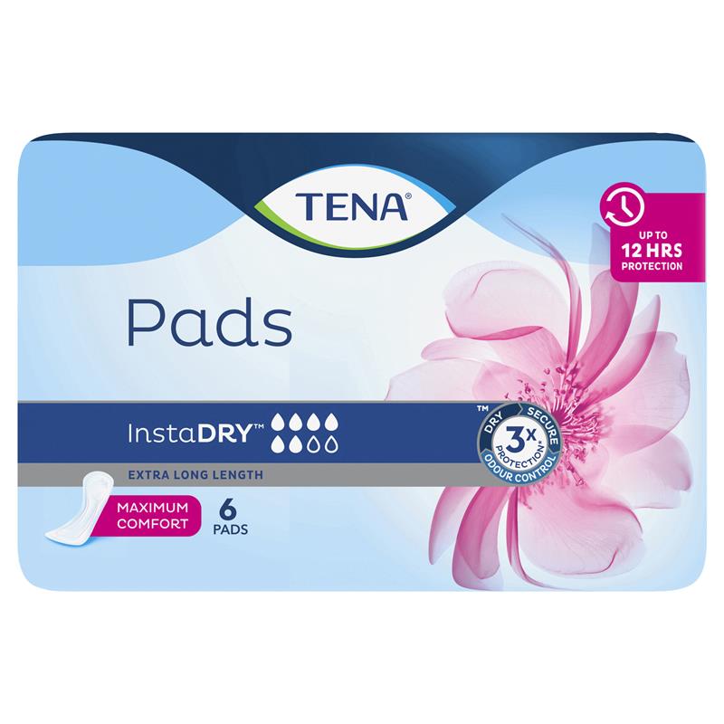 TENA InstaDRY Extra Long Incontinence Pads for Moderate Leaks, 6-Pads