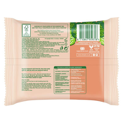 Simple Micellar Instant Glow Facial Wipes (20 Pack)