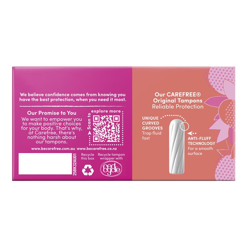 Carefree Original Regular Tampons - 32 Pack for Medium Flow