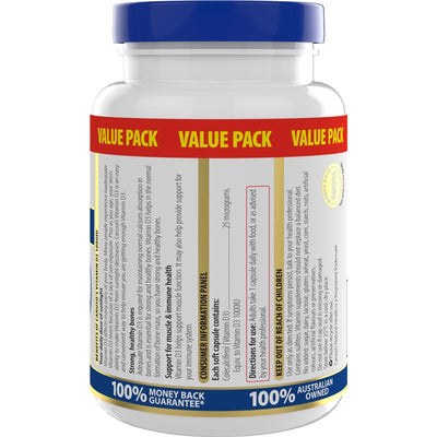 Caruso's Vitamin D3 1000IU - 500 Capsules for Bone & Immune Support