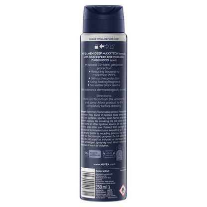 NIVEA MEN Deep Darkwood Aerosol Deodorant, 72H Protection, 250ml