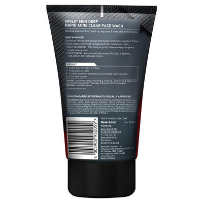 NIVEA MEN Face Wash Deep Rapid Acne Clear 150ml - Target Acne Effectively