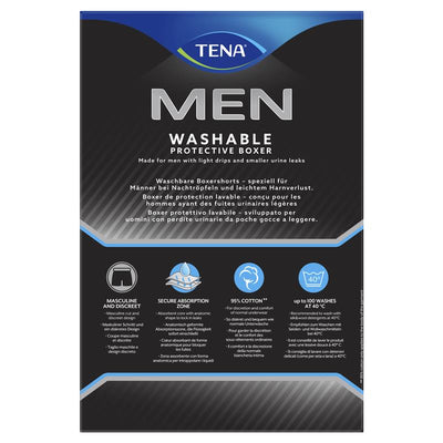 TENA Men’s Reusable Washable Boxer Underwear with Secure Absorption, Size M, 1 Boxer