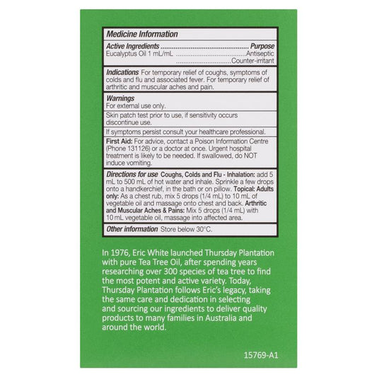 Thursday Plantation 100% Pure Eucalyptus Oil 50ml - Natural Relief for Coughs and Colds – view 2
