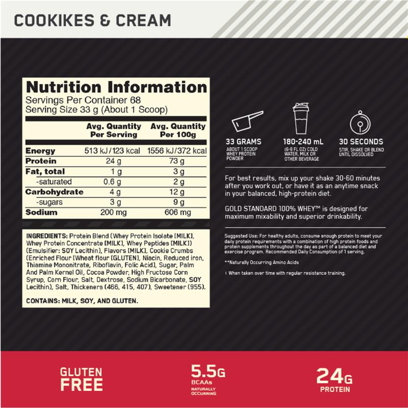 Optimum Nutrition Gold Standard 100% Whey Protein - Cookies & Cream (2.27kg)
