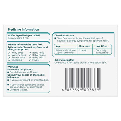 Desonex Allergy & Hayfever Tablets 5mg - 60 Tablets for Fast Relief