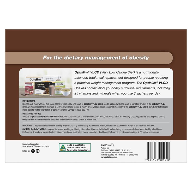 Optislim VLCD Meal Replacement Shake Chocolate 21x43g Sachets - Nutritionally Balanced Weight Management-Auzzi Store