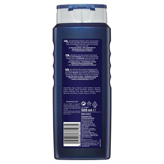 NIVEA MEN Power Refresh 3-IN-1 Shower Gel Body Wash 500ml-Auzzi Store