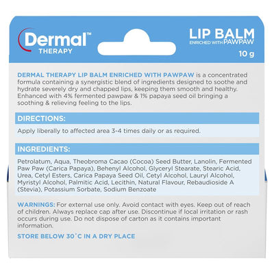 Dermal Therapy Paw Paw Lip Balm 10g - Natural Hydration for Chapped Lips