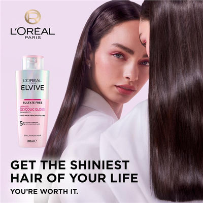 L'Oreal Paris Elvive Glycolic Gloss Shampoo 200ml - At-Home Hair Glossing Treatment