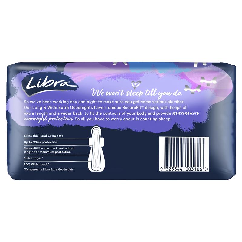Libra Goodnights Extra Long & Wide Pads with Wings - 6 Pads