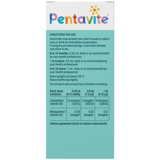 Pentavite Vitamin D3 & K2 Kids Liquid 30ml - Strong Bones & Teeth - Auzzi Store