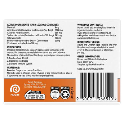 Strepsils Herbal Immune Support Lozenges with Elderberry & Echinacea 16 Pack