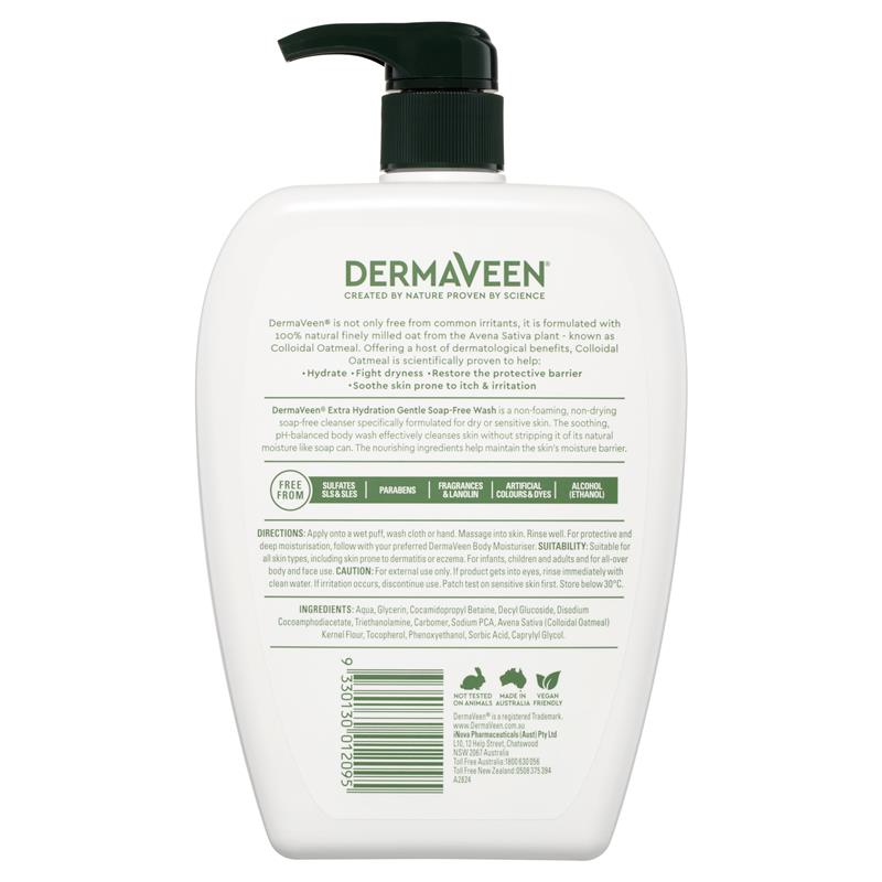DermaVeen Fragrance-Free Soap-Free Wash for Dry, Sensitive Skin 1L