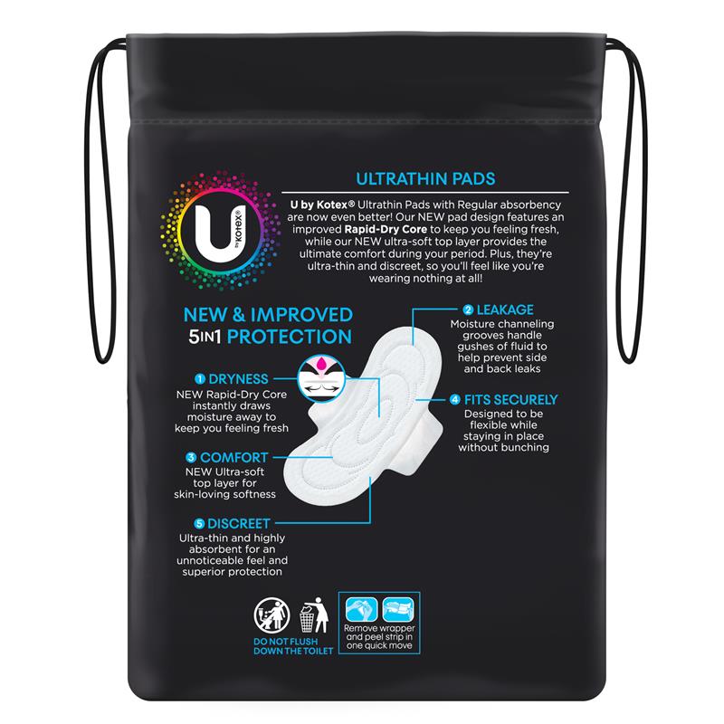 Kotex U Ultra Thin Wings Regular Pads, 14 Count – Leak Protection & Comfort