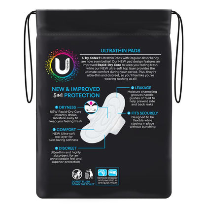 Kotex U Ultra Thin Wings Regular Pads, 14 Count – Leak Protection & Comfort