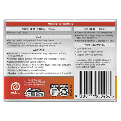 Strepsils Extra Honey Lemon Lozenges - 16 Pack for Sore Throat Relief - Auzzi Store