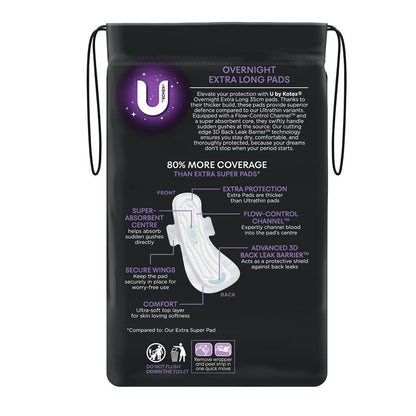 U by Kotex Overnight Long Maxi Pads with Secure Wings, 8-Pads