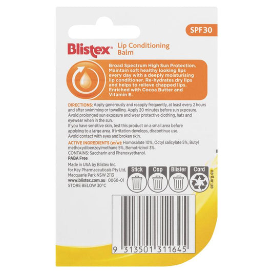Blistex Lip Conditioning Balm SPF 30 4.25g Stick - Ultimate Hydration & Sun Protection-Auzzi Store