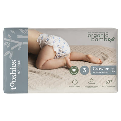 Tooshies Eco Nappies with Organic Bamboo Size 3 Crawler 6-11kg, 44 Pack - Perfect for Active Babies