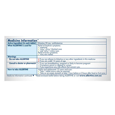 Allertine 20mg - Non-Drowsy Antihistamine Tablets (10 Count)