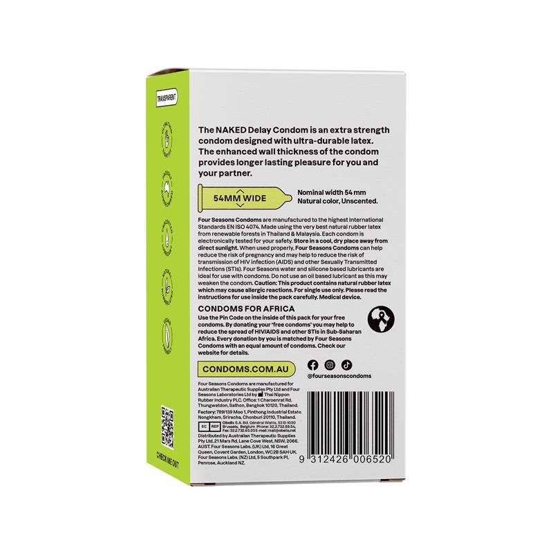 Four Seasons Condoms Naked Delay 12 Pack - Extra Strength for Longer Lasting Pleasure - Auzzi Store