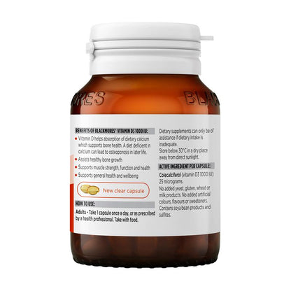 Blackmores Vitamin D3 1000 IU Capsules - 60 for Bone & Immune Health