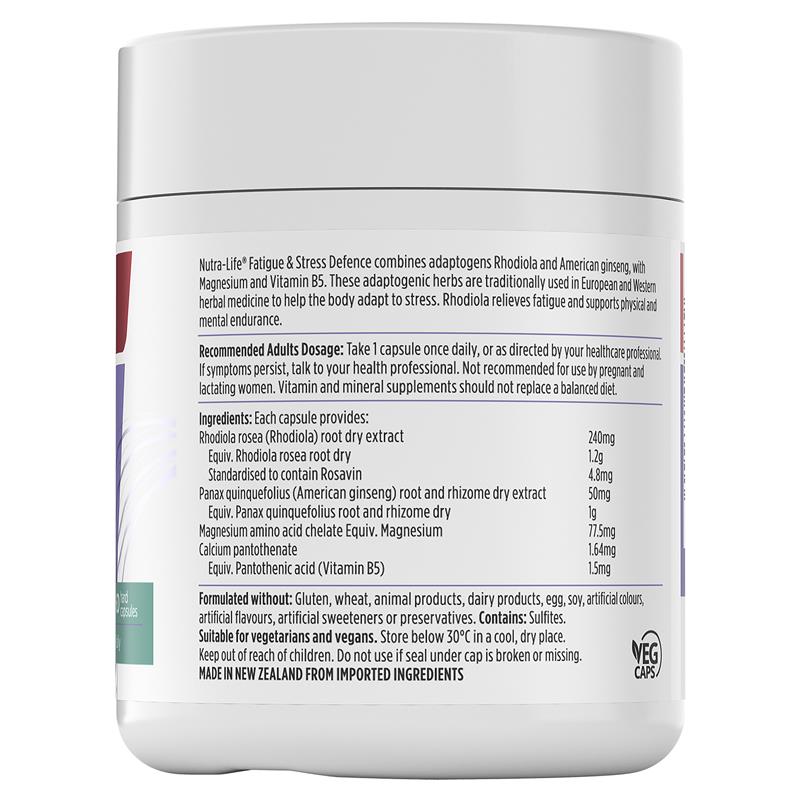 Nutra-Life Fatigue & Stress Defence - 60 Capsules for Energy Support