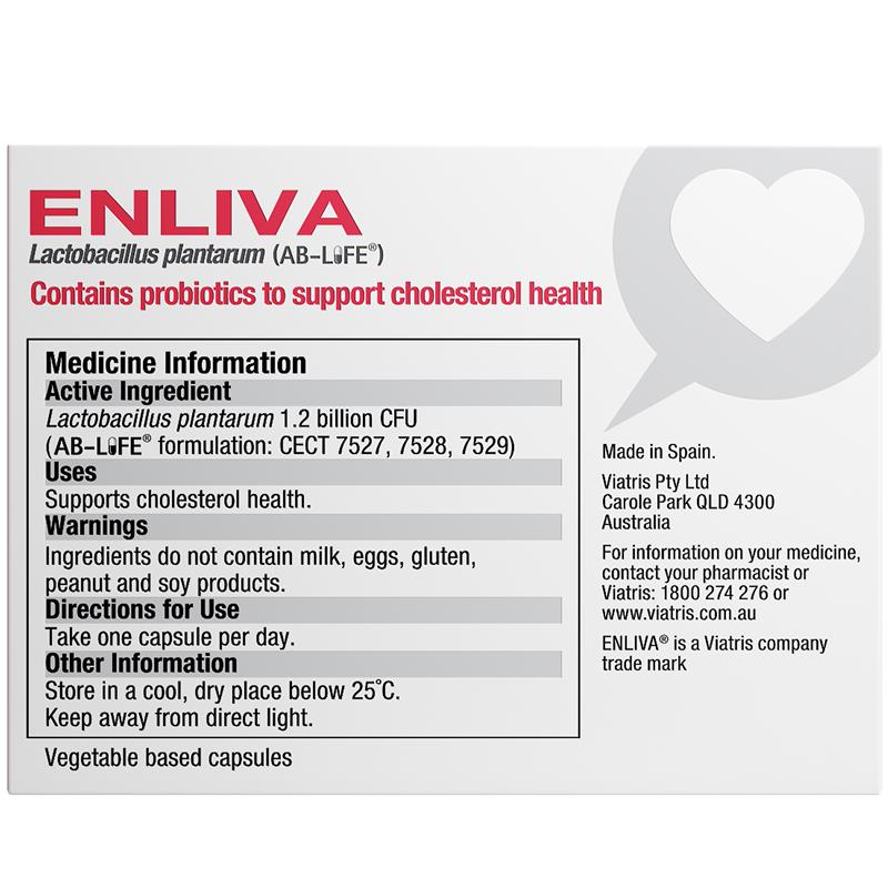 Enliva Probiotic Supplement - 30 Capsules, Lactobacillus plantarum, Cholesterol Support