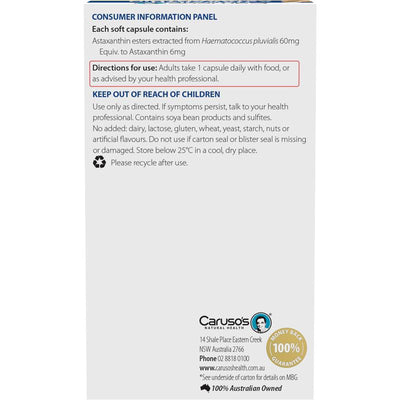 Carusos Hawaiian Astaxanthin - 30 Capsules for Antioxidant Support