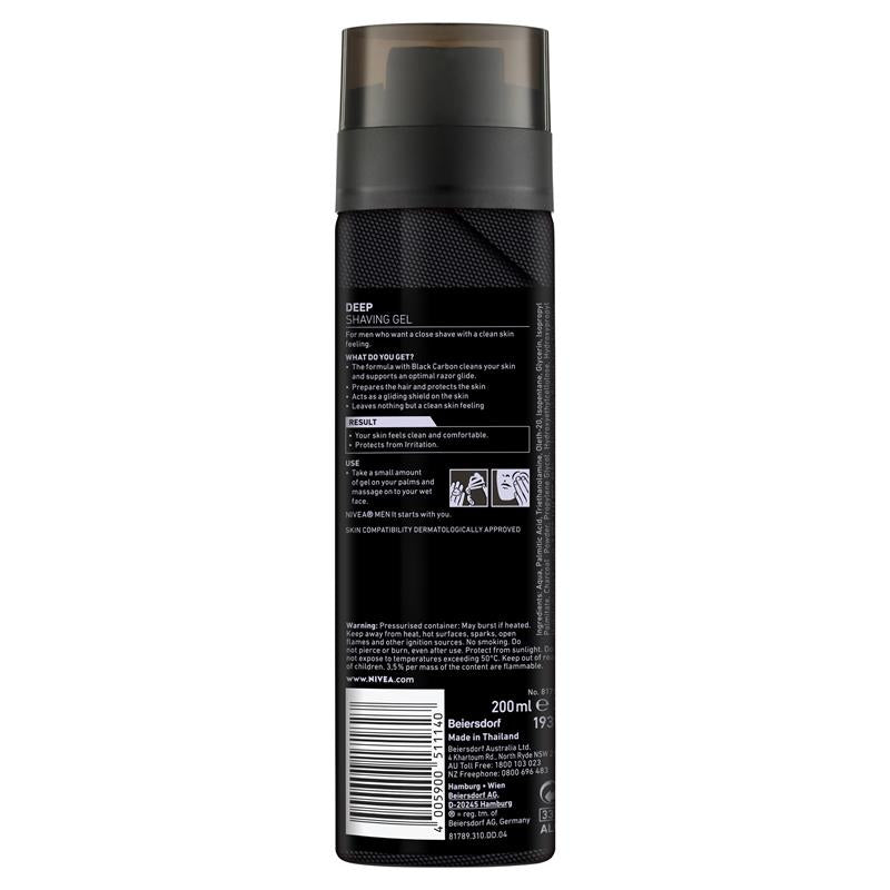 NIVEA MEN Charcoal Deep Shave Gel 200ml – Smooth Glide