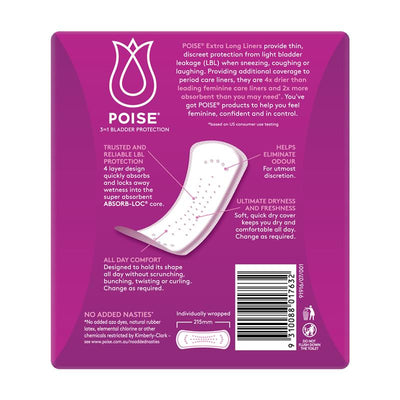 Poise Extra Long Bladder Leak Liners 44 Pads – 3-in-1 Protection