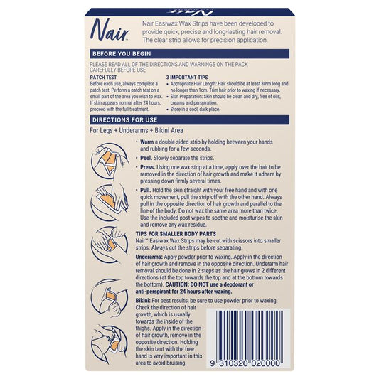 Nair Easiwax Wax Strips - 20 Large Strips-Auzzi Store