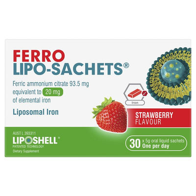 Lipo-Sachets Ferro Strawberry - 5g x 30 Sachets for Superior Iron Absorption
