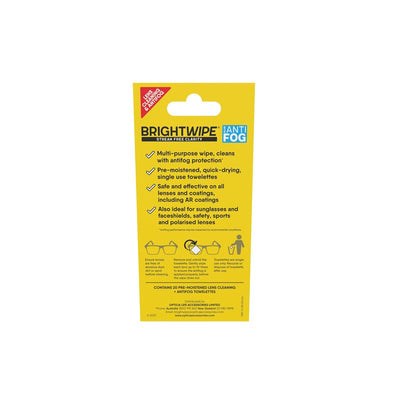 BrightWipe Lens Cleaning Antifog Wipes - 20 Pack