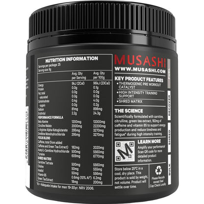 Musashi Pre Workout Shred Watermelon 225g - Thermogenic Energy Booster