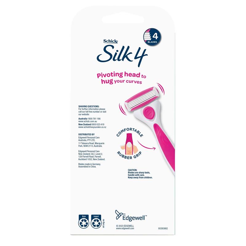Schick Silk 4 Women’s Shaving Kit – Razor + 2 Blades, Aloe & Vitamin E