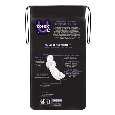 U by Kotex Overnight Extra Ultimate 41cm Wing Pads - 6Pads