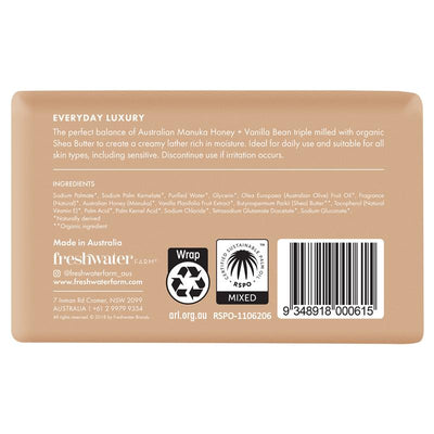Freshwater Farm Manuka Honey & Vanilla Body Bar 200g | Organic Shea & Olive Soap