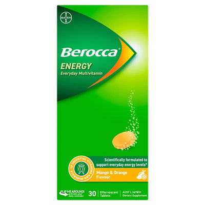 Berocca Energy Mango and Orange 30 Effervescent Tablets - Natural Energy Boost