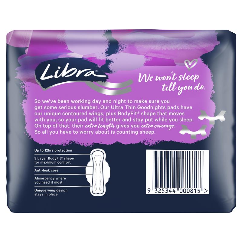 Libra Ultra Thin Goodnights Pads with Wings - 20 Pads, 12hr Protection