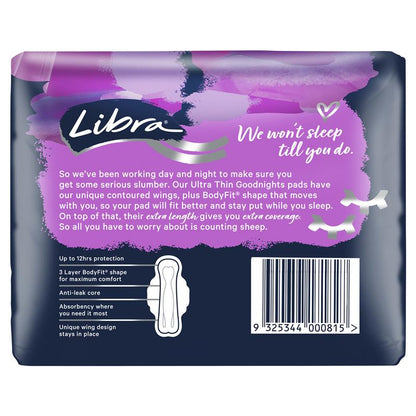 Libra Ultra Thin Goodnights Pads with Wings - 20 Pads, 12hr Protection